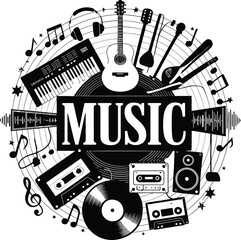 Music instruments and equipment vector illustration for musical event and concert design elements