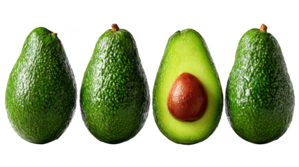 Closeup of ripe avocados with a red spot, vibrant and healthy food choice ripe.