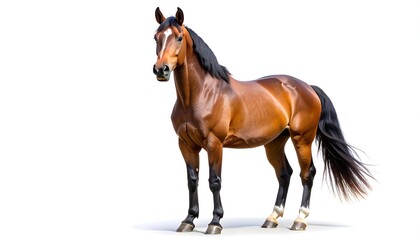 Naklejka premium Full shot of a chestnut horse against a white background