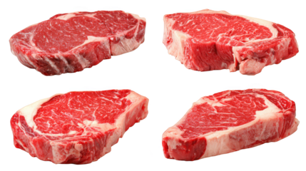 Four premium beef cuts isolated on a dark background, culinary delight.