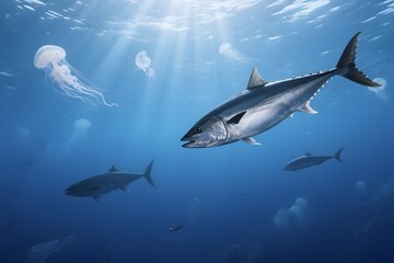 Underwater Ocean Scene with Marine Life and Seascape Elements