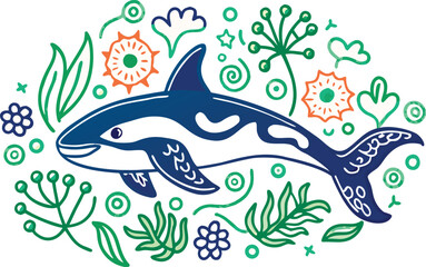Beautiful Killer Whale with white background