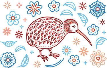 Beautiful Kiwi Bird with white background