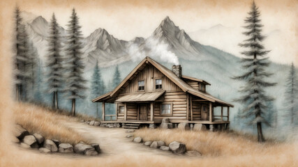 Abandoned House in the Mountains, Old House Illustration