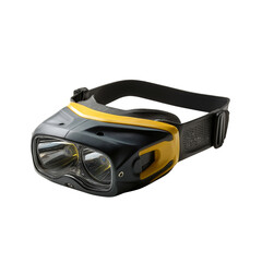 Fototapeta premium An illuminated headlamp is featured with dual-light technology. An essential tool for outdoor pursuits, showcasing its practical design and powerful illumination capabilities.