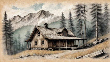 Abandoned House in the Mountains, Old House Illustration