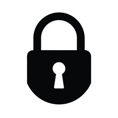 Black padlock silhouette icon on white