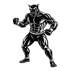 Vector a boxer stand with pose vector silhouette on white background