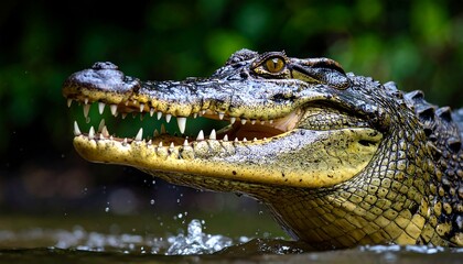 Obraz premium Close-up of a crocodile's head emerging from water