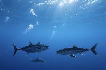 Underwater Ocean Scene with Marine Life and Seascape Elements