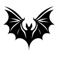 Minimalist Black Silhouette of a Flying Bat Halloween Clipart Design