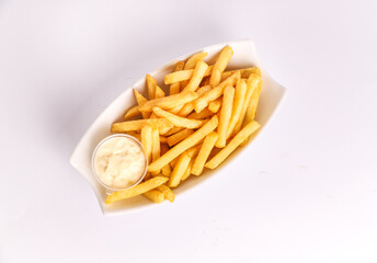 Plain Fries With Mayo Dip Sauce | White Background 