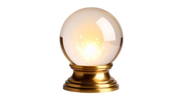 Glowing Golden Crystal Ball emitting a mystical isolated on solid white background