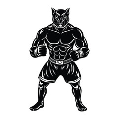 Vector a boxer stand with pose vector silhouette on white background