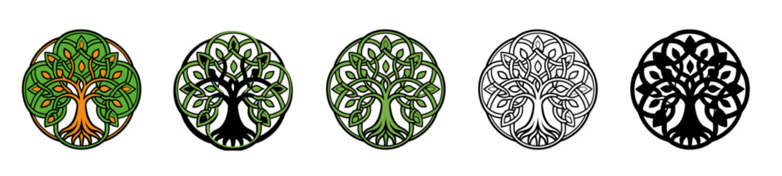 Tree of life vector illustration pack in traditional Celtic  and Druid patterns and colors