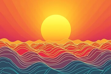 Abstract Summer Sun Ocean Scenery Artwork with Colorful Curves ai generated