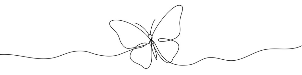 Butterfly in one line art style. Butterfly drawing with editable black stroke on white background. Vector illustration.