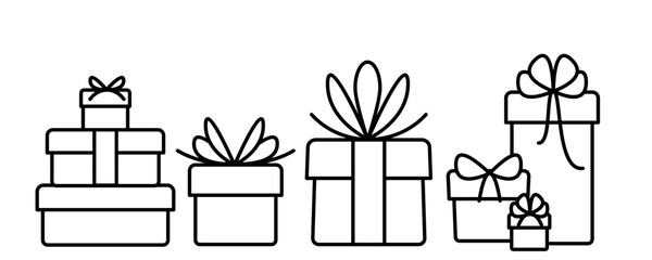 Gift box icon. Present giftbox outline, bonus gift box or holiday package vector illustration