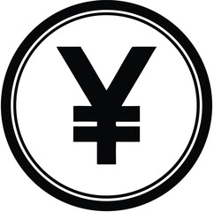Japanese yen symbol inside circle silhouette vector.