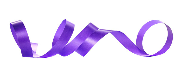 Violet paper ribbon twisted isolated on white background and texture