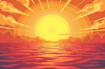Warm Sunset Seascape Artistic Ocean View with Yellow Sky ai generated