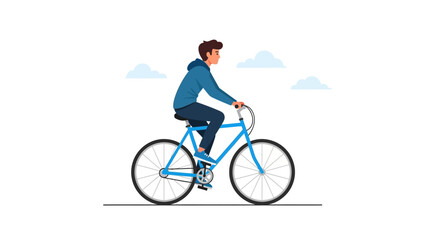 Fototapeta premium man riding a blue bicycle, isolated