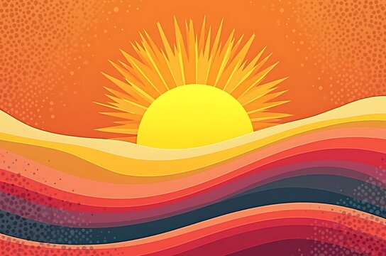 Warm Sun Yellow Orange Red Sky Layers Graphic Art ai generated
