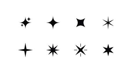 black star and sparkle icons set with varied points and shapes arranged on white