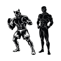 Vector a boxer stand with pose vector silhouette on white background