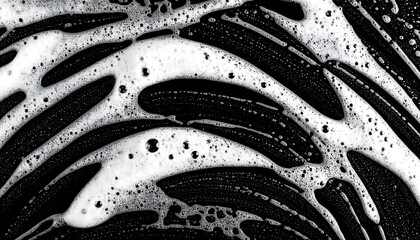 Abstract patterns of soapy foam on a dark surface