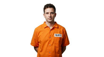 Male prisoner in orange prison uniform png isolated on transparent background