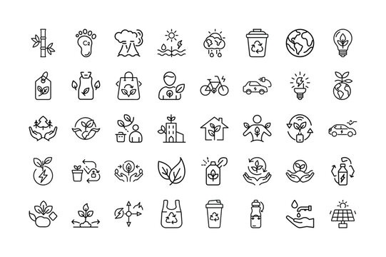 Eco Friendly and Sustainability Icon Set for Green Living and Environmental Awareness