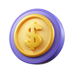 Golden dollar coin illustration shiny currency symbol on a round coin isolated on a background represents wealth and finance 3d rendered