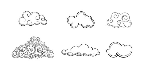 Vector set clouds of various shapes in hand drawn style