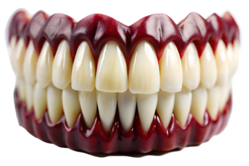 Closeup of Realistic Vampire Teeth on Transparent Background