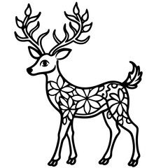 Floral Deer Silhouette  line art vector