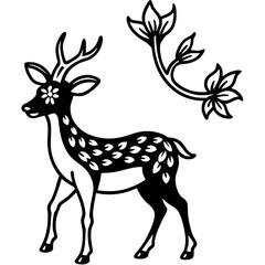 Floral Deer Silhouette  line art vector