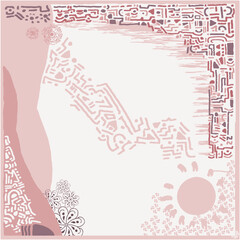 Contemporary Ornamental Scarf Design with Symmetrical Layout and Abstract Motifs in Soft Pastel Colors