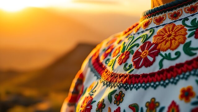 Embroidered huipil collar with floral patterns, highlighting Guatemalan textile artistry.