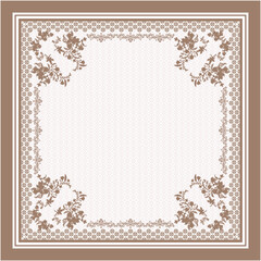 Timeless Ornamental Frame and Repeating Pattern Background in Soft Earthen Hues Suitable for Fashion Accessories, Fabrics, and Digital Graphics