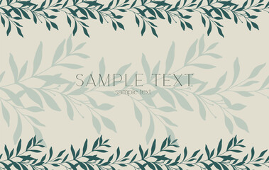 Floral frame with Branches and Leaves. Seamless Horizontal Floral Background. Greenery Line Art Drawing. Minimalist Floral Design. Card Template. Botanical Border Frame