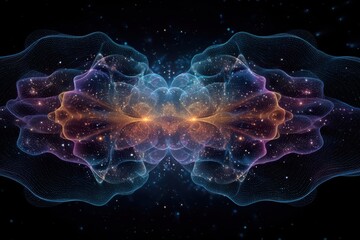 A mesmerizing abstract image with vibrant celestial colors creating a trance-like futuristic atmosphere.