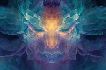 This stock image features a digital artwork of a lion head with a futuristic and psychedelic design, symbolizing strength and power.