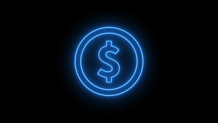 Abstract neon Dollar icon conceptual business background with neon circle. Glowing Neon Dollar Sign Icon. Financial Focus and Wealth Concept on Black Background neon dollar icon.