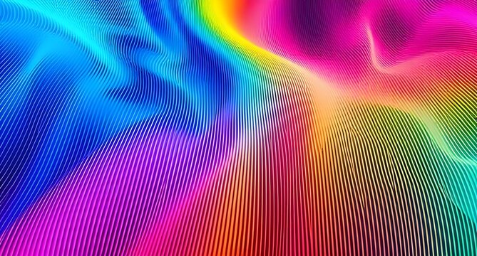 Abstract digital artwork features a vibrant, wavy pattern of thin, parallel lines creating a sense of movement and depth.