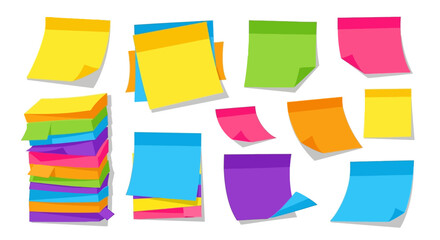 colorful sticky notes isolated on transparent background