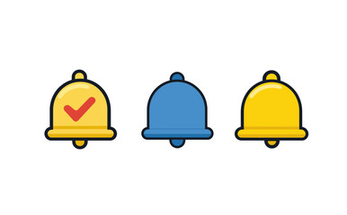 Fototapeta premium A set of simple vector icons for the application, featuring three different bell shapes in blue and yellow colors.