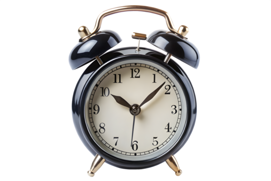 Black Retro Alarm Clock on transparent background