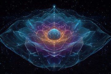 A vibrant and colorful flower with a star-shaped center, giving off a cosmic harmony and futuristic psychedelic vibe.