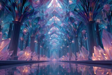 A vibrant and colorful cityscape with futuristic architecture and a trance-like atmosphere.